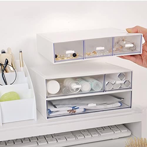 Desk Organizer-Stackable Storage Drawers, Plastic Compact Desk Storage Box Perfect for Collection Small Item/Cosmetic Office Organizer - 3 drawers (White) - Image 2
