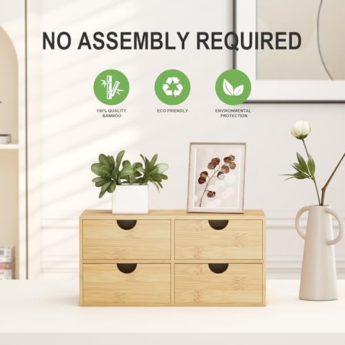 Bamboo Desk Organizer with Drawers, Desktop Storage Box for Office Supplies - Image 4