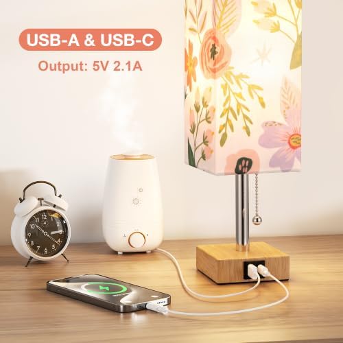 aooshine Flower Small Table Lamp for Bedroom - 3 Color Temperature 3000K 5000K 4000K Bedside Lamp, Pull Chain Control, USB A and C Ports, Bulb Included - Image 3