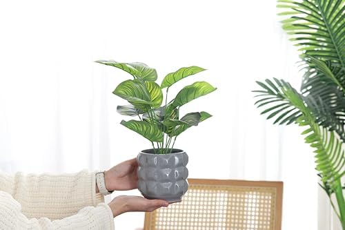 Ceramic Planter Pot with Drainage Hole, 4.5 Inch Dia, Indoor and Outdoor, Home Patio Garden, Plants Flower Succulent, 3D Patterned Round (Gray) - Image 4