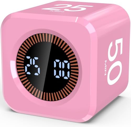 Digital Pomodoro Timer Cube 5/10/25/50min Preset, Silent & Sound Alarm by COWVTUJ