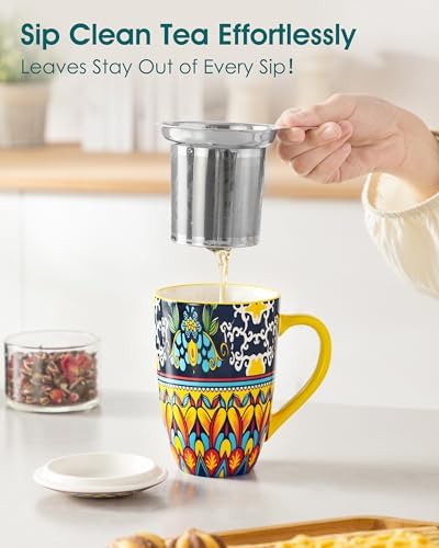 vancasso 18 Oz Tea Infuser Mug with Lid, Golden Lotus Mirage - Image 5