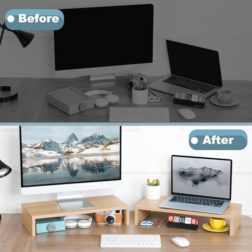 TEAMIX 2-Pack Monitor Stand Riser 20 inch, Wood Desk Computer Shelf, Maple - Image 7