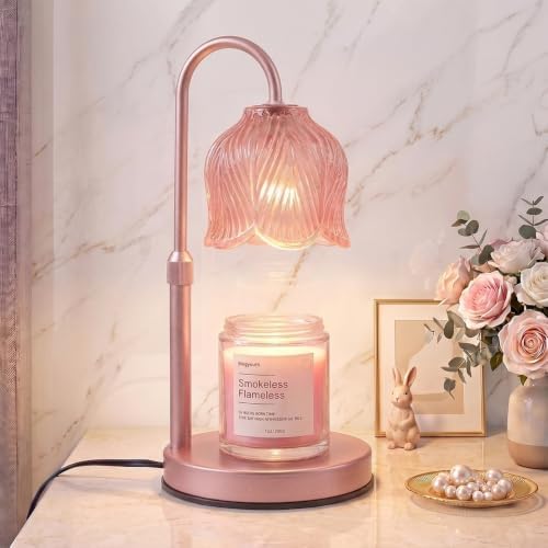 Candle Warmer Lamp with Timer, Pink Modern Candle Lamp for Home Decor, Electric Candle Warmer Lamp, Dimmable Wax Warmer for Jar Candles, Gift Box Included - Metallic Pink Clear Pink by Bingyouth