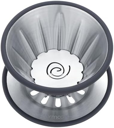 Normcore 2-in-1 Pour Over Filter Dripper, Single Cup Travel Coffee Dripper, Reusable Metal Filter Brewer for Cone or Flat Paper Filters, 304 Stainless Steel, Silver by NORMCORECOFFEETOOLS