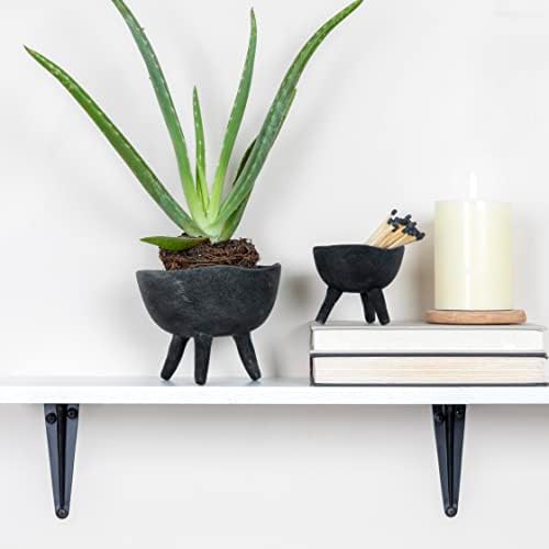 Creative Co-Op Boho Terracotta Footed Planter, Matte Black - Image 3