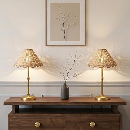 Cordless Boho Rattan Table lamp, 5200-mAh Rechargeable Battery, 3-level Brightness Dimmable, Build-in Integrated LED 320 Lumen Max, Rattan Shade, for Bedside Restaurant Resort Hotel Dining Table - Image 3