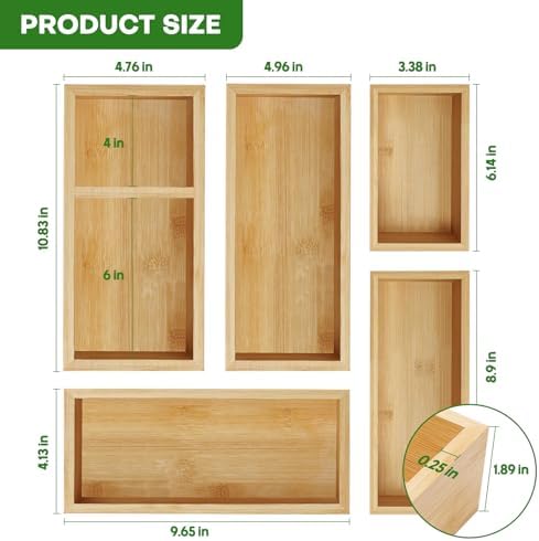 MapleGrace Bamboo Drawer Organizer Set, Individual Wood Storage Organizers - Image 3