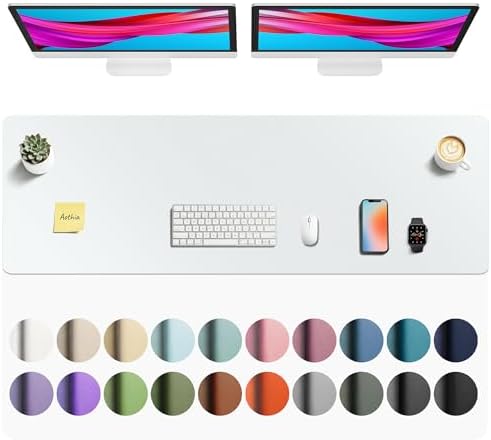Aothia Faux Leather Desk Mat - Non-Slip PU Leather Desk Blotter, Waterproof Writing Surface, Large Desk Pad for Office & Home (Barely Grey, 55" x 17") by AothiaSimpleNaturalUnique