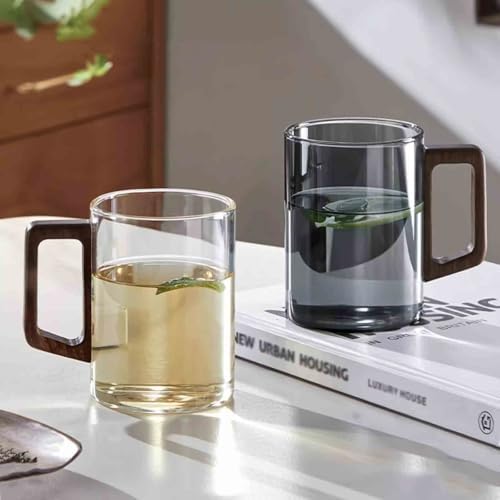 Drinking Glasses Classic Glass Mugs with Wooden Handle, Clear Borosilicate Drinking Glasses for Tea, Coffee, Milk and Juice(Clear,Small) - Image 5
