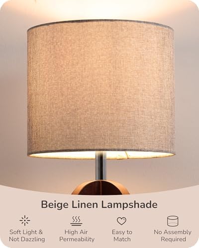 EDISHINE 14.37'' Small Table Lamp, Vintage Bedside Lamp, Linen Shade, E26 - Image 3