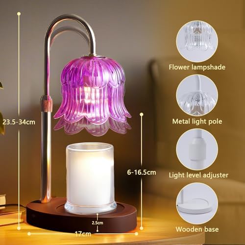 CRMILL Candle Warmer Lamp Electric Timer - Candle Lights Home Decor Candles Warming Height Adjustable Dimmable Warmers Purple - Image 4