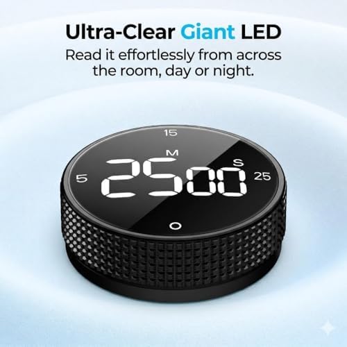 Digital Kitchen Timer, Large Display Magnetic Countdown Countup Timer, 3 Preset Times (5, 15, 25),Volume & Brightness Adjustable for Cooking Classroom Studying, Easy for Kids (Black,2Pcs) - Image 4
