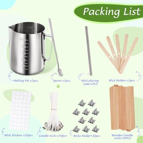 Blingfun Candle Making Pouring Pot, Stainless Steel Wax Melting Pot with Candle Wicks, Wick Stickers & Holder for Scented Candle Making and Wax Crafts - Image 2