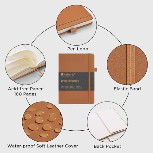 &And Per Se Lined Journal Notebook, 160 Pages, A5 5.7 x 8 inches College Ruled Thick Paper Notebook Journals for Writing, Hardcover Notebooks for Women Men Office School (1 Pack, Light Brown) - Image 5
