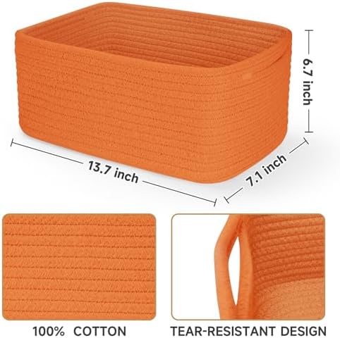3 Pack Storage Baskets for Organizing, 13.7×9.5×6.3", Orange - Image 3