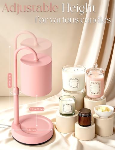 Briever Dimmable Candle Warmer Lamp with Timer, Height Adjustable Electric Candle Wax Warmer, Birthday Gifts for Women Mom, House Warming Gifts New Home Decor, Solid Wood Base, Pure Pink - Image 2