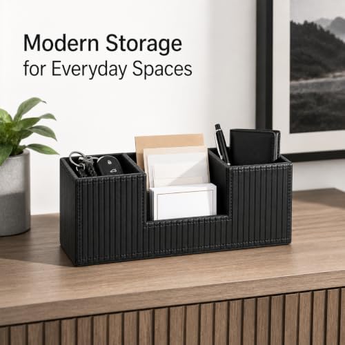 GORESE Pen Holder for Desk, PU Leather Desk Organizer for Office, Black - Image 5