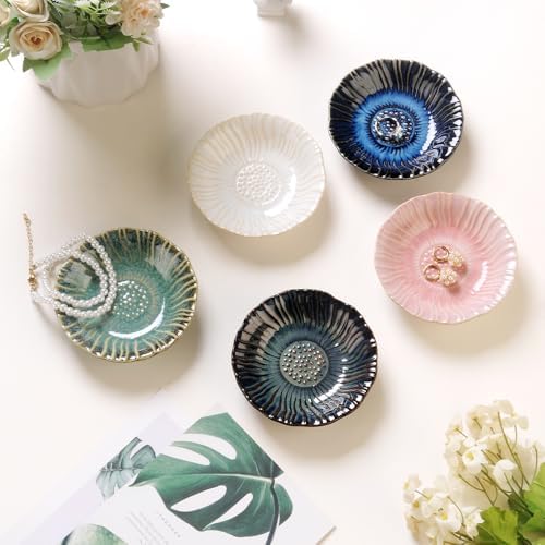 JAMEND CLXP Sunflower Ring Tray Cute Paper Clips Candy Dish Ashtray in Office, Decorative Trinket Jewelry Holder for Necklace Earrings Put On Bathroom/Kitchen Counters, Ceramic, Deep Blue. - Image 5