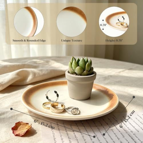 Ceramic Jewelry Tray Decorative Vanity Tray Candle Dish (Cappuccino White) - Image 4
