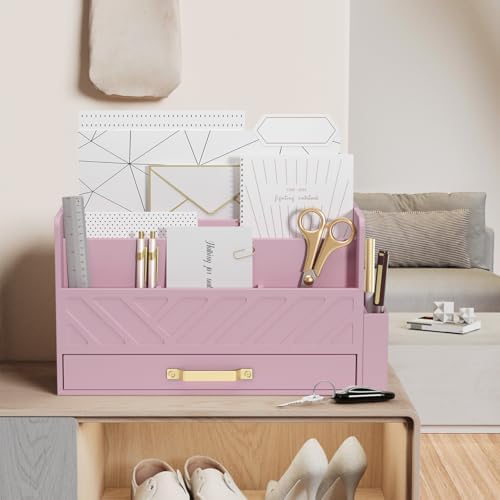 Bamboo Mail Organizer Countertop Pen Holder Wooden Desktop Storage Drawers - Image 2