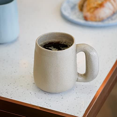 Uaral Large Coffee Mugs Cream Stoneware Mug Set with Jumbo Handle for Cocoa,Milk,Latte or Tea,Handmade Free-Form Edge Design,20oz,Set of 2, (Cream) - Image 3