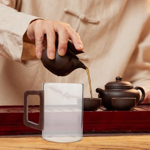 BESTYASH Clear Glass Tea Mug with Wooden Handle 4.52X4.21X3.14In Coffee Glass Mug for Espresso Latte Hot Drinks at Home Kitchen - Image 2