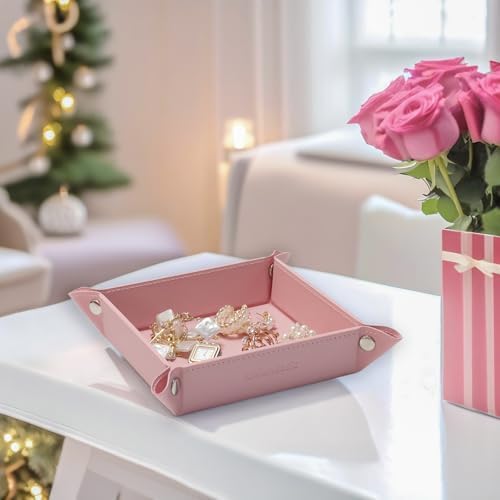 UnionBasic Small Valet Tray, Jewelry Tray for Rings Watches Earrings, Entryway Catchall Caddy for Coins Keys Change, Nightstand Bedside Valet Holder, Trays for Electronic Gadgets, Candy Pink - Image 7