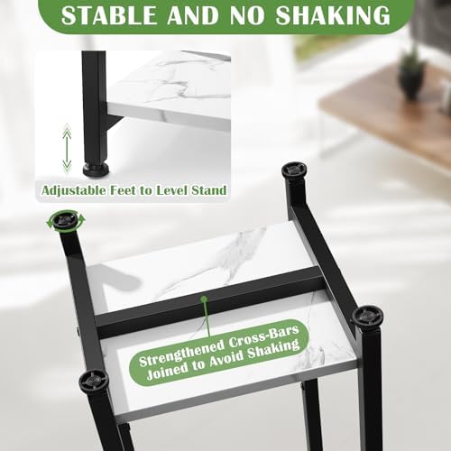 Dipion 31 Inch Tall Plant Stand Indoor,2 Tier Pedestal Stand,Marble White - Image 3