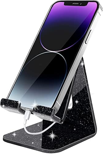 Crpich Acrylic Cell Phone Stand, Portable Phone Holder, Phone Stand for Desk, Compatible with Phone16 15 14 13 12 Pro Max Mini 11 Xr 8 Plus SE, Switch, Android Smartphone, Pad, Tablet, Glitter Black by Crpich