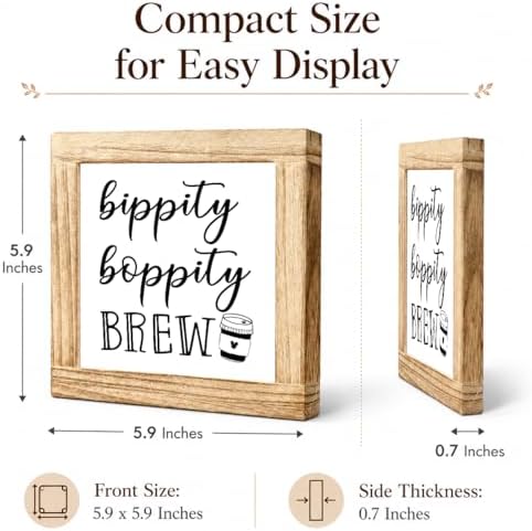 Coffee Bar Decor Sign, Bippity Boppity Brew Wooden Plaque, Cute Coffee Station Shelf Decor, Farmhouse Kitchen Counter Accent For Cafe Corner And Coffee Lover Gift, 5.9 x 5.9 in - Image 2
