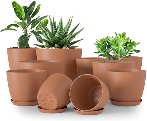 Plant Pots Indoor with Drainage 10 Pack Multi-Size Planters Set Terracotta by UTOPIAHOME