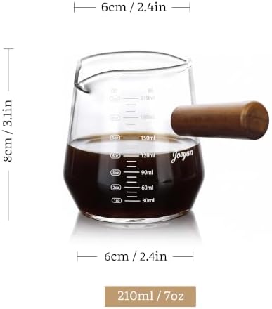 Joeyan 7 oz Glass Measuring Cup with Double Spouts,Espresso Shot Glasses with Wood Handle,Diamond Shaped Espresso Cups,Clear Milk Frothing Pitcher for Coffee,Borosilicate Espresso Accessories - Image 7