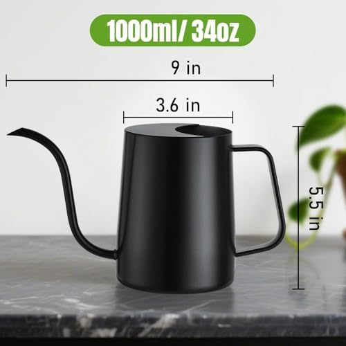 Small Watering Can for Indoor Plants, 34 oz Stainless Steel, Black - Image 2