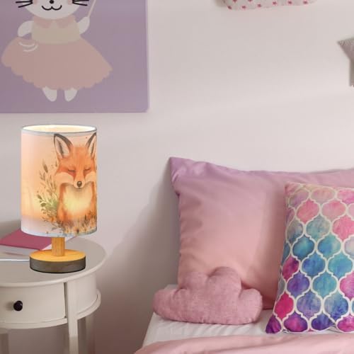 Watercolor Lovely Fox with Flower Design Bedside Table Lamps with USB Port for Bedroom Lamp Accent Table Lamp Small Nightstand Lamp Sturdy Linen Shade Decorative Lamps for Home Living Room Kids - Image 5