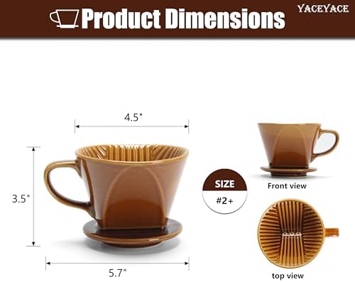 Pour Over Coffee Dripper, Single Brown Ceramic Pour Over - Image 2