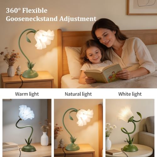 NewAoNaSen Flower Table Lamp Cute Lily Desk Lamp Bedside Night Light -Green - Image 2
