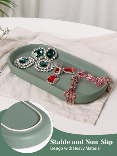 INGOFIN 7" Ceramic Bathroom Vanity Tray Set- 2 Pcs Bathroom Organizer Countertop Tray for Perfume, Jewelry, Small Kitchen Counter Soap Tray, Decorative for Bathroom Vanity and Toilet Tank, Green - Image 5