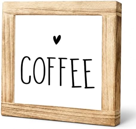 Coffee Decor Wooden Sign, Minimalist Coffee Heart Plaque, Small Farmhouse Shelf Sitter For Kitchen Counter, Coffees Station Tabletop Accent, Cafe Corner Home Decor, 5.9 x 5.9 in by Unknown