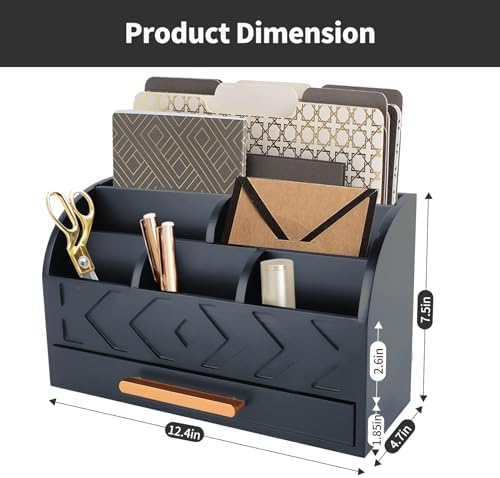 Wooden Desk Organizer Mail Organizer Countertop, Desktop Organizer Mail Sorter Mail Holder Bill Organizer for Desk, Desk Organizers and Accessories for Women (Black) - Image 6