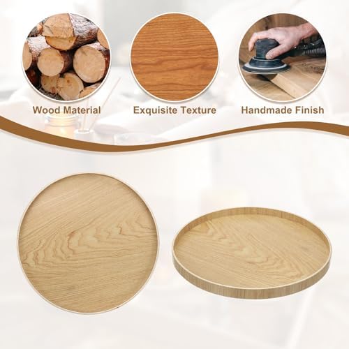 Wooden Serving Tray Round Wood Serving Tray Decorative Platter, 11.8 Inch Fit for Home Decor Kitchen Coffee Table Candle Holder, (Light Brown) - Image 4