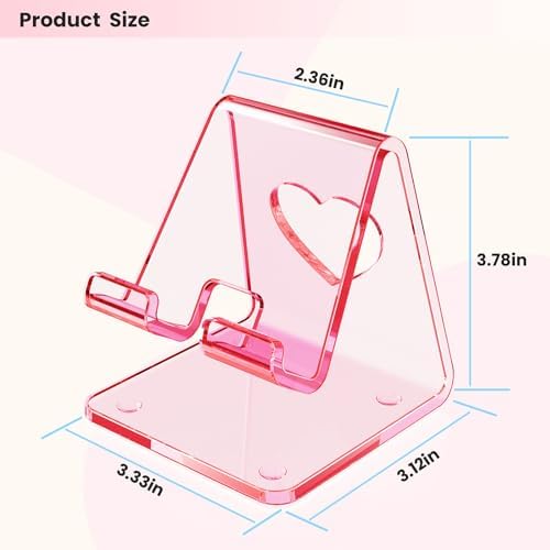 Crpich Acrylic Cell Phone Stand, Portable Phone Holder, Clear Pink Phone Stand for Desk, Compatible with Phone16 15 14 13 12 11 Pro Max SE, Switch, Android Smartphone, Pad, Tablet, Desk Accessories - Image 4
