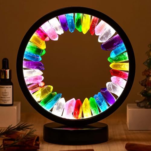 Runyansghi Chroma Electroplated Single Point Crystals Night Lamp 8.6" Healing Crystal Bedside Lamp USB Port 3 Colours Dimming Mode Bedroom Lamp Suitable Night Light Office Home Decor Gift by Runyangshi