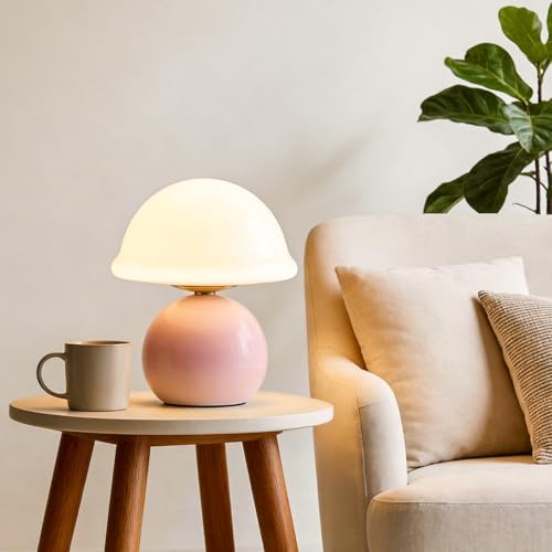 Glass Mushroom Lamp, Dimmable Bedside Table Lamp (Pink) - Image 2