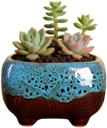 Cute 4.7 Inch Rectangle Ceramic Home Garden Decoration Succulent Cactus Flower Pots Container -Plant Not Included (Blue) - Image 3