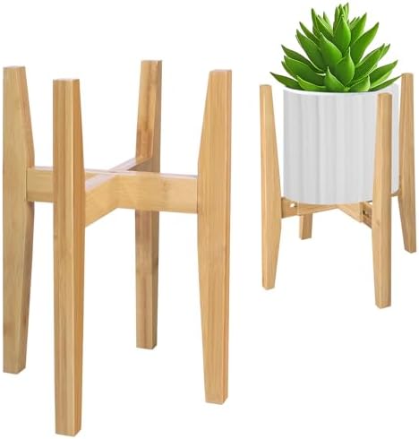 Rnined Plant Stand Indoor, Bamboo Plant Shelf, Adjustable Corner Plants Flower Holders Single Floor Plant Stand, Fits 8 to 12 Inches Pots,(Pot & Plant Not Included)(Nature) by PlantsHomeFun