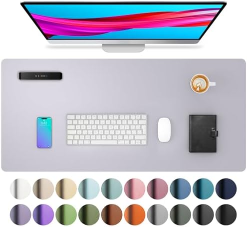 Aothia Large PU Leather Desk Pad Protector - Non-Slip Mouse Pad & Writing Mat for Office/Home, Waterproof, Easy to Clean (23.6" x 13.7", Smoky Lavender) by AothiaSimpleNaturalUnique