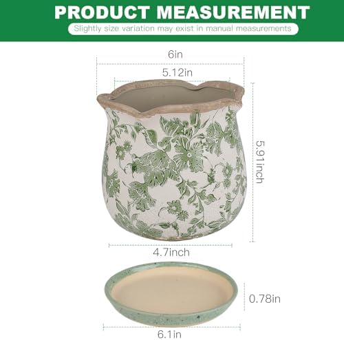 Ceramic-Planters-for-Indoor-Plants with Saucer, 6 inch Vintage Ice Crack Glaze Plant Pots with Drainage Holes, Decorative Flower Pots for Outdoor Garden Home Decor, Tuscan Pot for Plant - Image 3