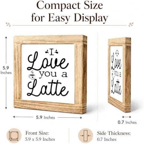 I Love You A Latte Wooden Plaque, Cute Coffee Lover Gift Sign, Romantic Farmhouse Kitchen Counter Accent, Rustic Shelf Display For Breakfast Bar Office Coffee Nook Décor, 5.9 x 5.9 in - Image 2