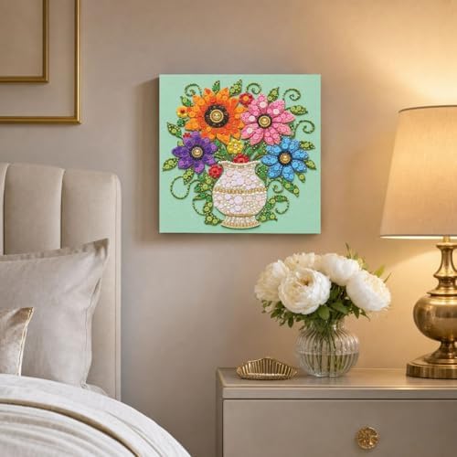 Framed Button Art Kit 11.8" DIY Mosaic Craft for Adults(White Vase) - Image 3